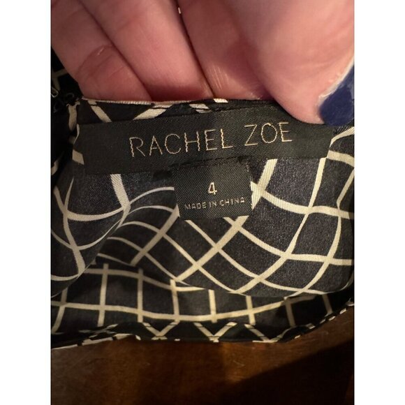 Rachel Zoe Dress Women 4 Black Ivory Silk Anika Grid Print Ruffle Hem Mini - Picture 10 of 12